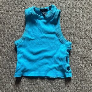 Forever 21 Blue Ribbed Cut Out Crop Tank Top